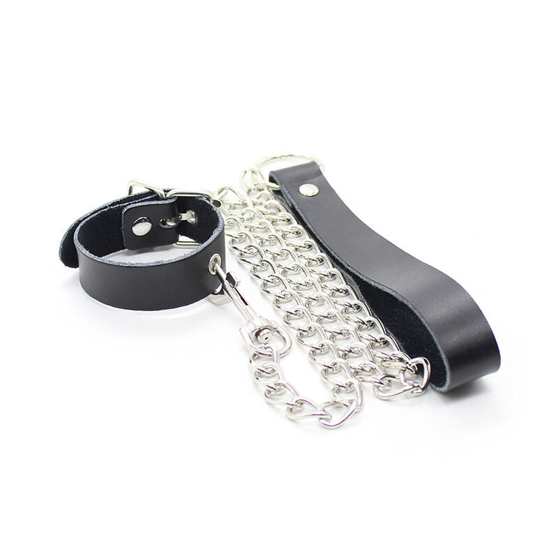OHMAMA FETISH - Leather penis collar and leash with metal chain