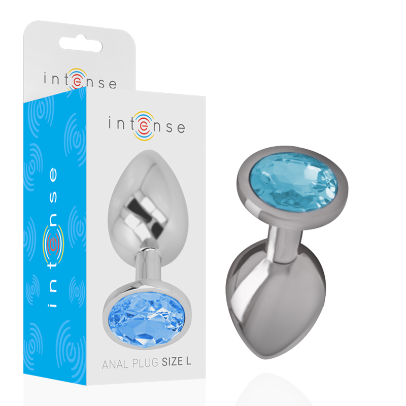 INTENSE - PLUG ANAL EN MÉTAL ALUMINIUM AVEC VERRE BLEU TAILLE L