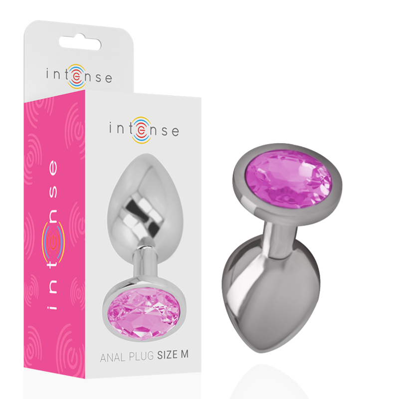 INTENSE - PLUG ANAL EN MÉTAL ALUMINIUM AVEC VERRE ROSE TAILLE M