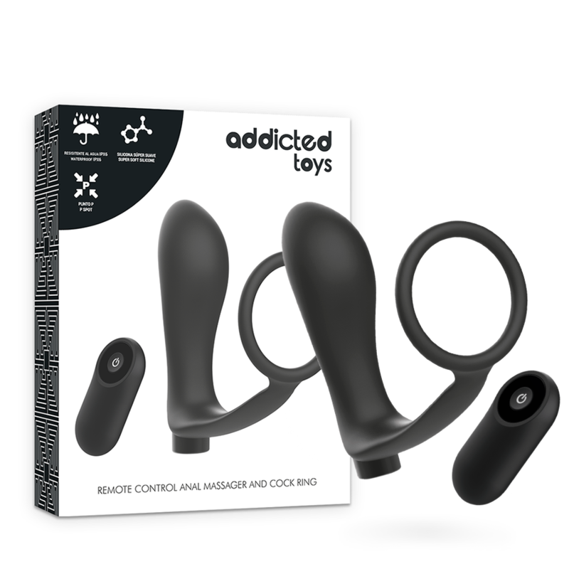 ADDICTED TOYS - RECHARGEABLE BLACK REMOTE CONTROL ANAL PLUG PENIS RING