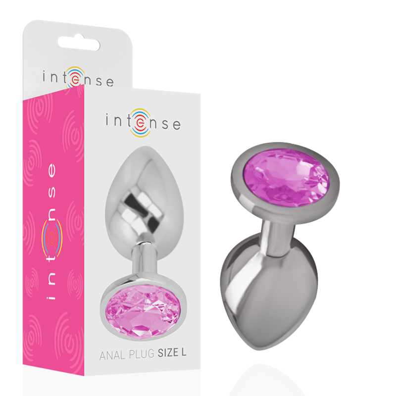 INTENSE - PLUG ANAL EN MÉTAL ALUMINIUM AVEC VERRE ROSE TAILLE L