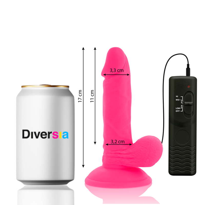 DIVERSIA - PINK VIBRATING FLEXIBLE REALISTIC DILDO 17 CM -OR- 3.3 CM