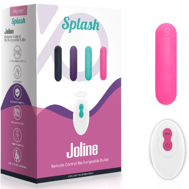 ARMONY - SPLASH JOLINE BULLET VIBRANT EN SILICONE TÉLÉCOMMANDE 10 VIBRATIONS 65 X 15 CM ROSE