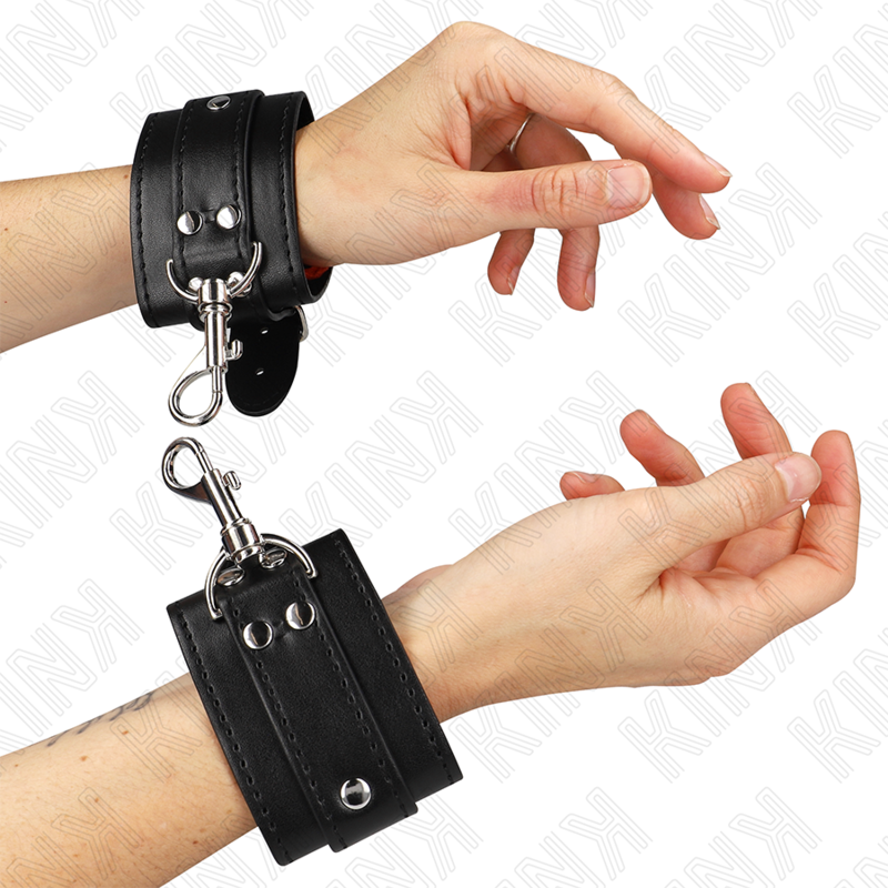 KINK - BRACELETS VERROUILLABLES STYLE DONJON NOIRS RÉGLABLES 21-28 CM X 5,5 CM