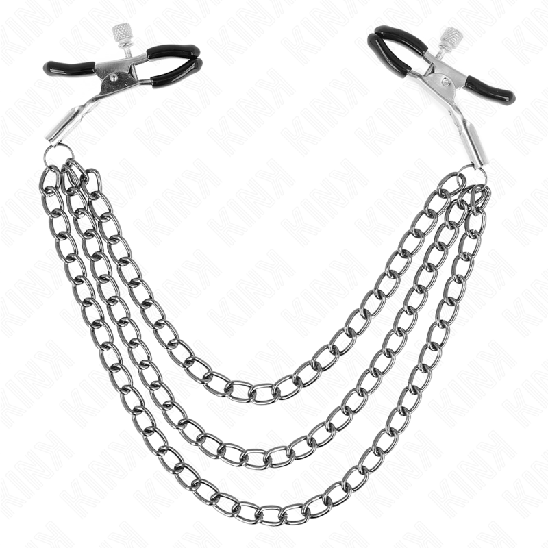 KINK - PINCES À TÉTONS TRIPLE CHAÎNE NOIRES 20/23/28 CM