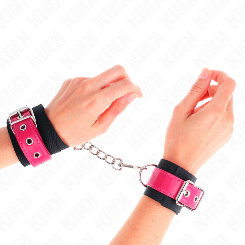 KINK - BLACK NYLON WRISTBANDS WITH ADJUSTABLE FURSE LEATHER STRAP 19-29 CM X 5.1 CM