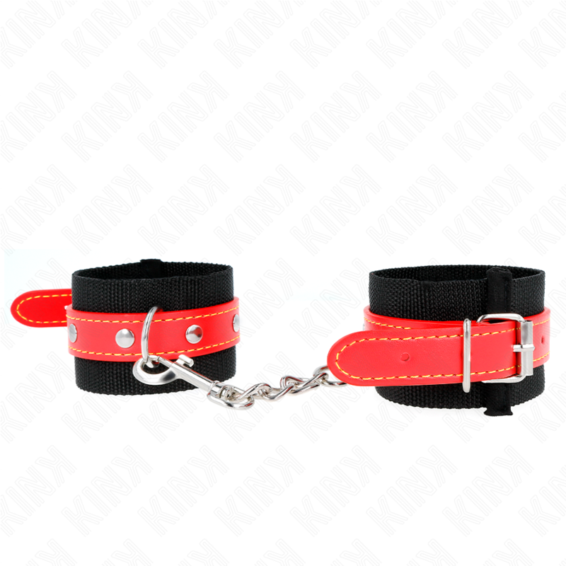 KINK - BRACELETS EN NYLON NOIR AVEC BRACELET RÉGLABLE EN SIMILICUIR ROUGE 19-24 CM X 5,5 CM