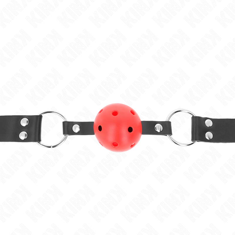 KINK - BÂILLON-BALLE RESPIRANT 4 CM AVEC DOUBLE RIVET ROUGE 62 x 2,5 CM RÉGLABLE 42-58 CM