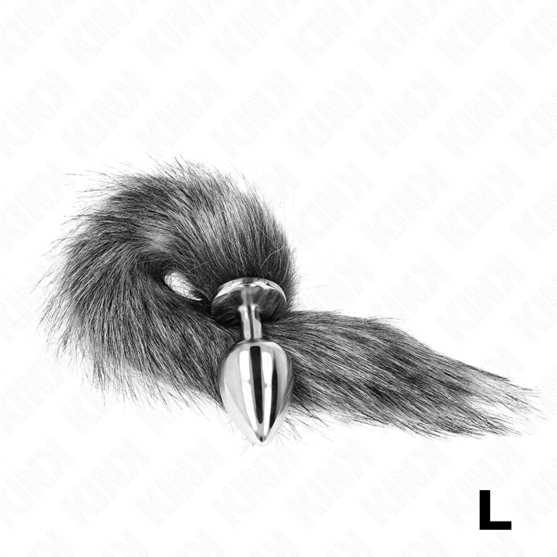KINK - PLUG ANAL TAILLE L 10 X 4 CM AVEC QUEUE SYNTHÉTIQUE 40 CM ARGENT