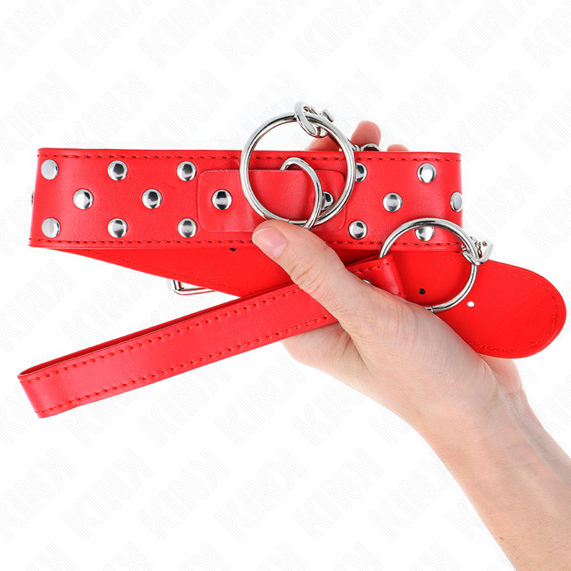 KINK - COLLIER AVEC LAISSE 65 CM ANNEAU RIVET ROUGE RÉGLABLE 36-50 CM X 3,8 CM