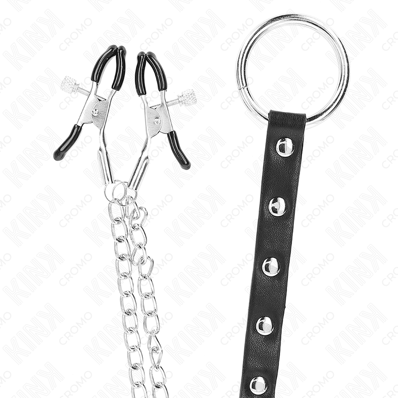KINK - METAL COCK RING WITH CHAIN AND ADJUSTABLE NIPPLE CLAMPS