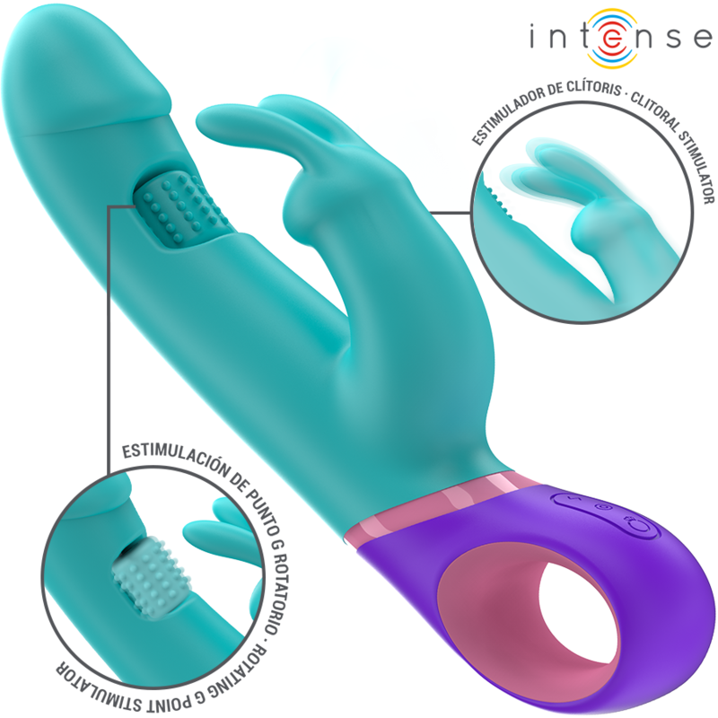 INTENSE - VIBRATEUR MONICA RABBIT AVEC STIMULATEUR DE POINT G ROTATIF BLEU