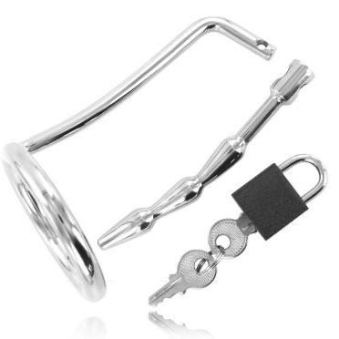 HARD METAL - TESTICLE RING WITH URETHRAL CHASTITY PLUG