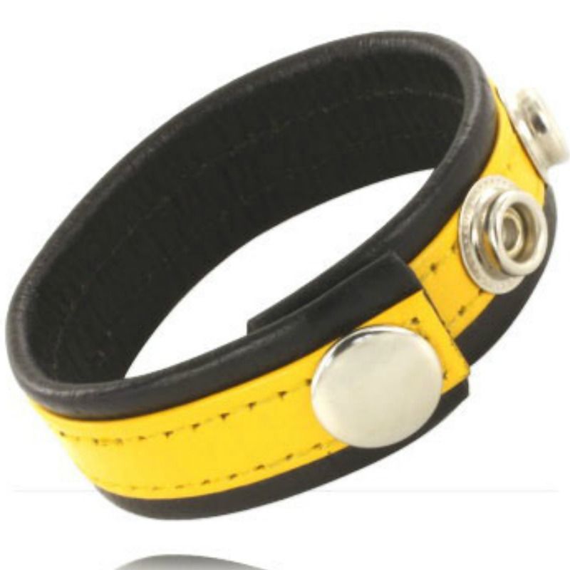 LEATHER BODY - ADJUSTABLE LEATHER PENIS STRAP YELLOW-BLACK