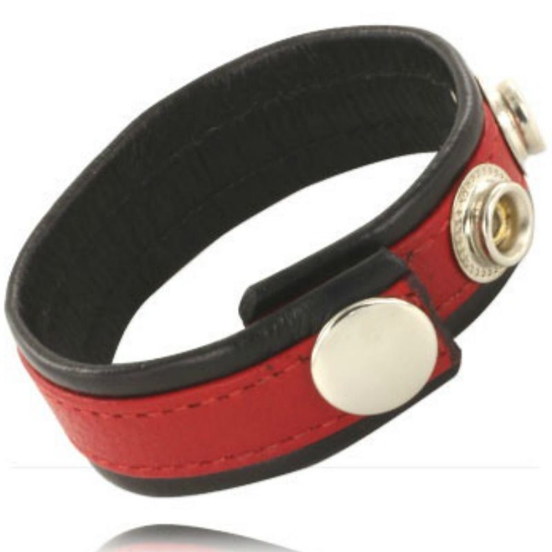 LEATHER BODY - ADJUSTABLE LEATHER PENIS STRAP RED-BLACK