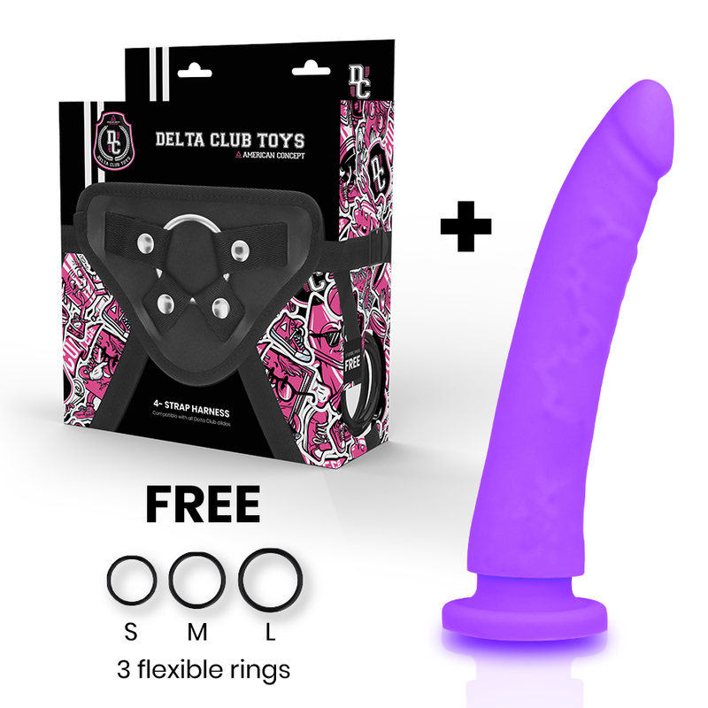 DELTA CLUB - HARNAIS TOYS + GODE SILICONE MÉDICAL LILAS 20 CM -O- 4 CM