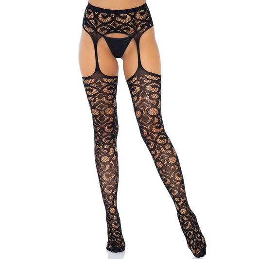 LEG AVENUE - SCROLL LACE GARTER BELT STOCKINGS ONE SIZE