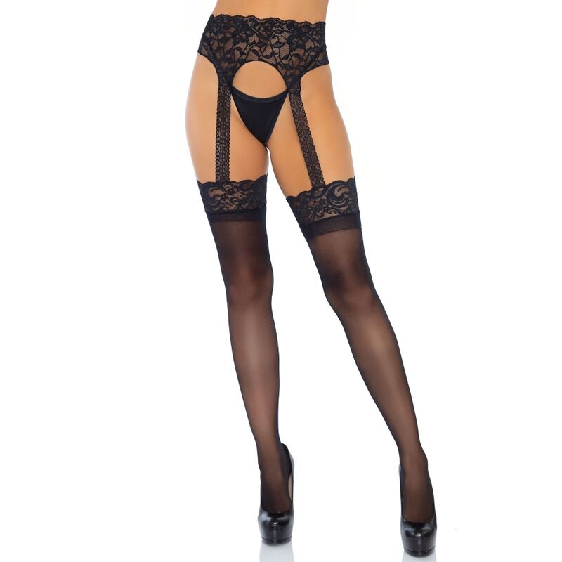 LEG AVENUE - OPAQUE GARTERBELT STOCKING ONE SIZE