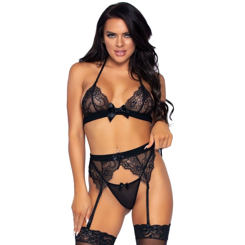 LEG AVENUE - THREE PIECES SET TOP, GARTER BELT AND G-STRING