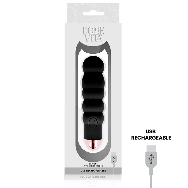 DOLCE VITA - RECHARGEABLE VIBRATOR SIX BLACK 7 SPEEDS