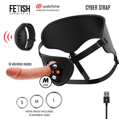Harnais fétichiste soumis Cyber ​​Strap avec gode, télécommande, technologie WatchMe M