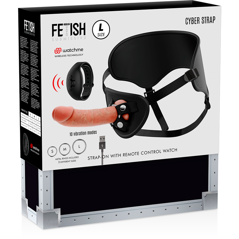 FETISH SUBMISSIVE CYBER STRAP - HARNESS WITH REMOTE CONTROL DILDO WATCHME L TECHNOLOGY