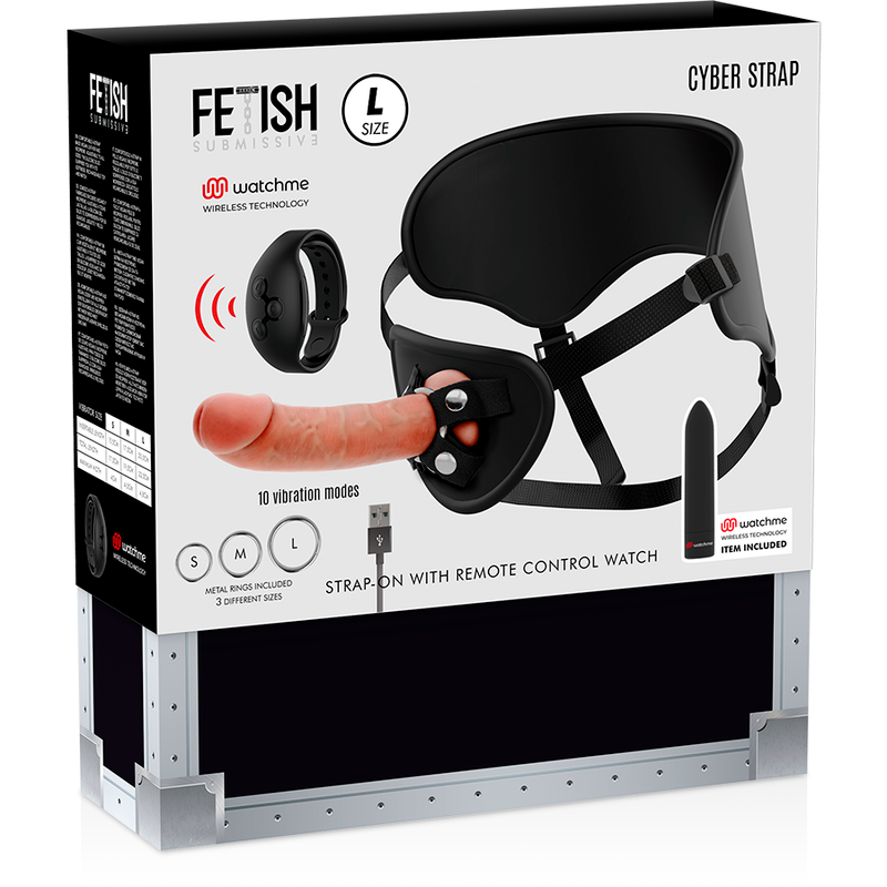 FETISH SUBMISSIVE CYBER STRAP - HARNESS WITH DILDO AND BULLET REMOTE CONTROL WATCHME L TECHNOLOGY