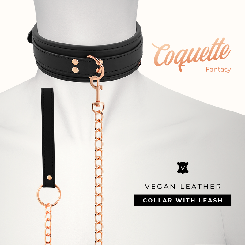 COQUETTE CHIC DESIRE - FANTASY VEGAN LEATHER COLLAR WITH LEASH AND NEOPRENE LINING
