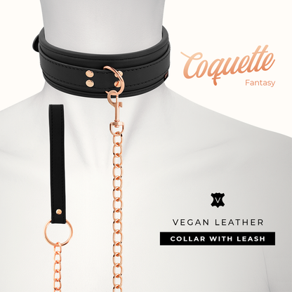 COQUETTE CHIC DESIRE - FANTASY VEGAN LEATHER COLLAR WITH LEASH AND NEOPRENE LINING