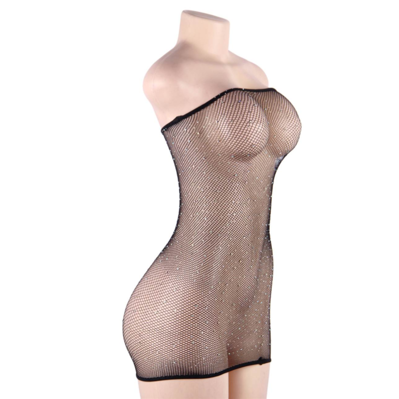 LINGERIE QUEEN - ROBE BODY EN RÉSILLE AVEC DIAMANTS S/L