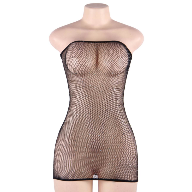 LINGERIE QUEEN - ROBE BODY EN RÉSILLE AVEC DIAMANTS S/L