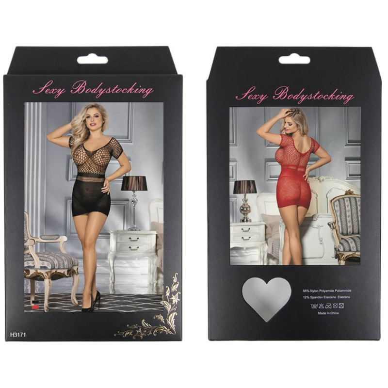 QUEEN LINGERIE - ROBE BODY EN FILET À MANCHES COURTES S/L