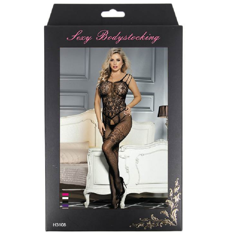 QUEEN LINGERIE - BODYSTOCKING WITH FLOWER OPENING S/L