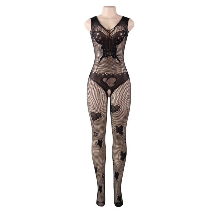 QUEEN LINGERIE - BODYSTOCKING CON MARIPOSAS BORDADAS S/L