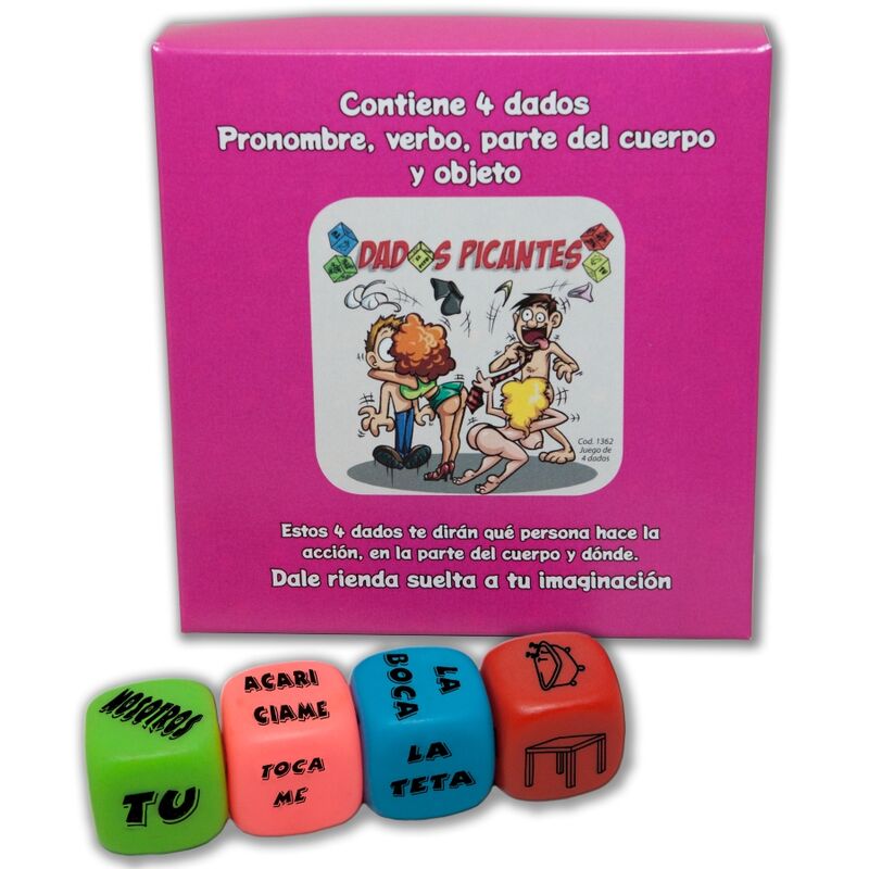 DIABLO PICANTE - JUEGO DE 4 DADOS DE PRONOMBRE, VERBO, PARTE DEL CUERPO Y LUGAR