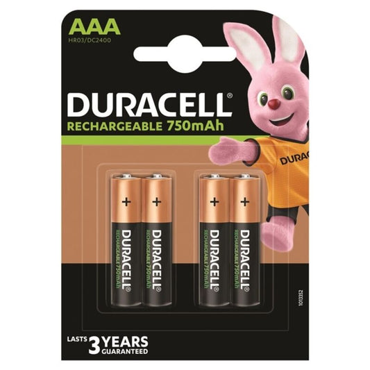 DURACELL - PILA RECARGABLE HR03 AAA 750mAh 4 UNIDADES