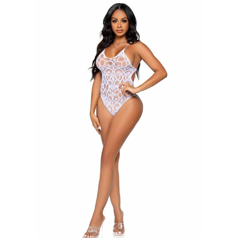 LEG AVENUE - SEAMLESS SCROLL LACE TEDDY - WHITE