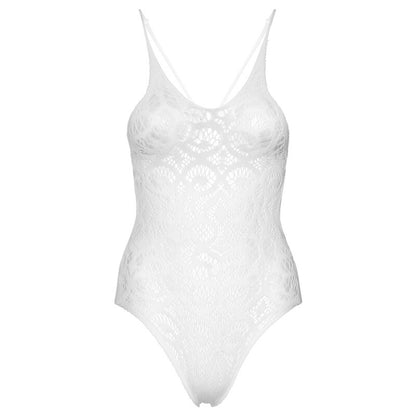 LEG AVENUE - SEAMLESS SCROLL LACE TEDDY - WHITE