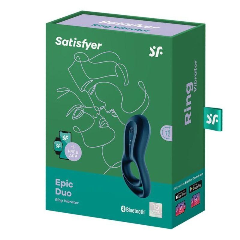 SATISFYER - VIBRATEUR EPIC DUO RING APP BLEU