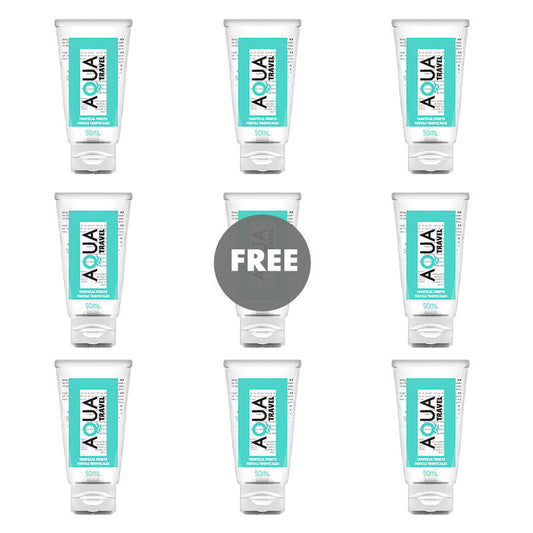 AQUA TRAVEL - LUBRIFIANT À BASE D'EAU AU GOÛT DE FRUITS TROPICAUX - 50 ML 8+1 GRATUIT