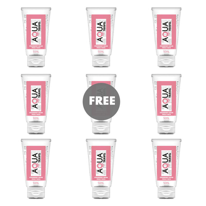 AQUA TRAVEL - LUBRIFIANT À BASE D'EAU SAVEUR FRAISE ET CRÈME - 50 ML 8+1 GRATUIT