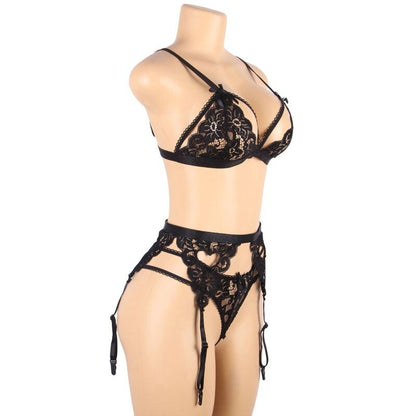 SUBBLIME - ENSEMBLE TROIS PIECES SOUTIEN-GORGE + PORTE-JARRETELLES + STRING S/M