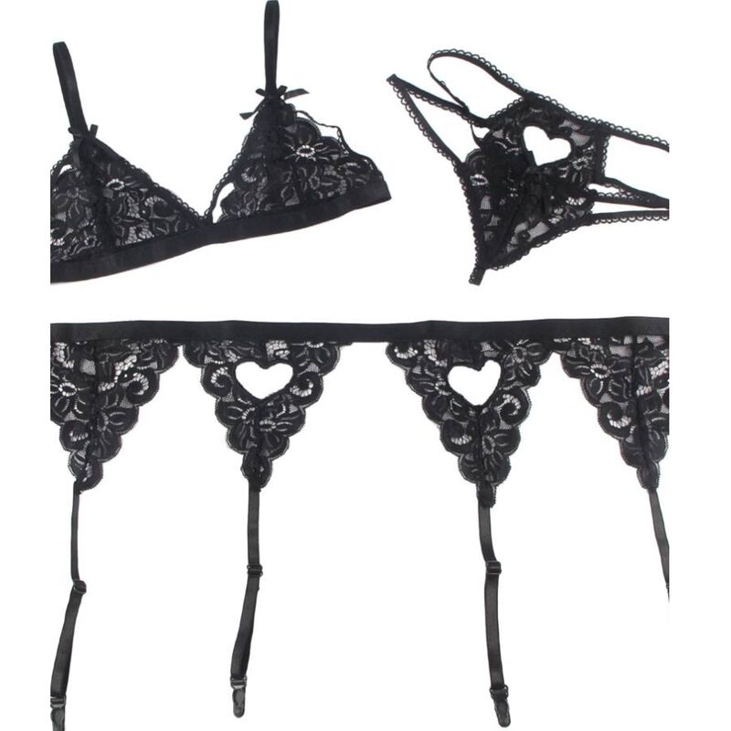 SUBBLIME - ENSEMBLE TROIS PIECES SOUTIEN-GORGE + PORTE-JARRETELLES + STRING S/M