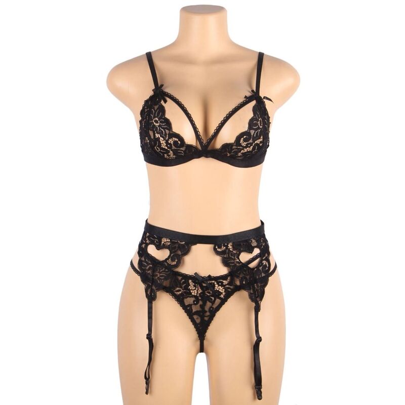 SUBBLIME - ENSEMBLE TROIS PIECES SOUTIEN-GORGE + PORTE-JARRETELLES + STRING S/M