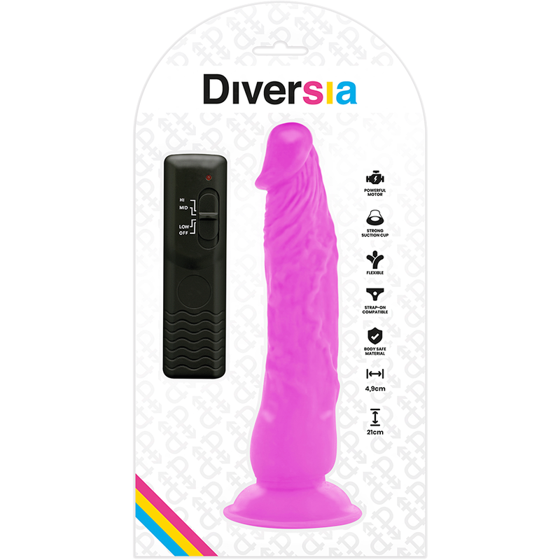 DIVERSIA - LILAC VIBRATING FLEXIBLE REALISTIC DILDO 21 CM -OR- 4.9 CM