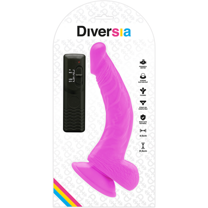 DIVERSIA - FLEXIBLE VIBRATING DILDO PURPLE 21.5 CM -O- 4.5 CM