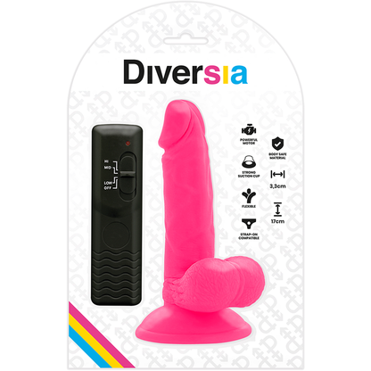 DIVERSIA - DILDO REALÍSTICO FLEXIBLE CON VIBRACIÓN ROSA 17 CM -O- 3.3 CM