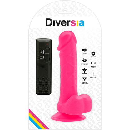 DIVERSIA - FLEXIBLE VIBRATING DILDO PINK 20.5 CM -O- 4.2 CM