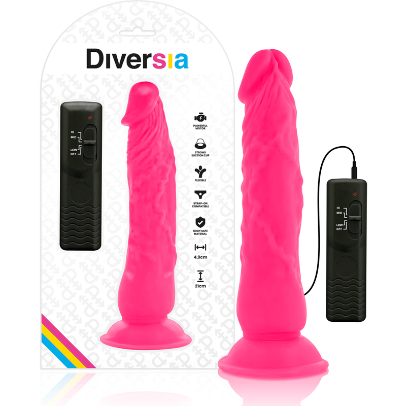 DIVERSIA - DILDO VIBRADOR FLEXIBLE ROSA 21 CM -O- 4,9 CM