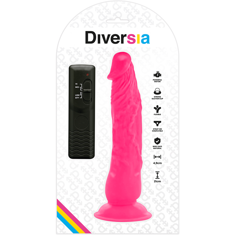 DIVERSIA - DILDO VIBRADOR FLEXIBLE ROSA 21 CM -O- 4,9 CM